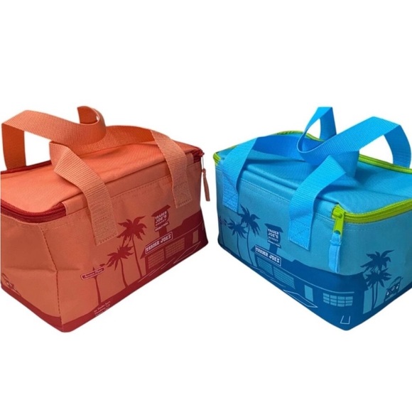 Trader Joe's Mini Insulated Tote Bags SET of 1 Peach & 1 Blue NWT - Picture 1 of 2